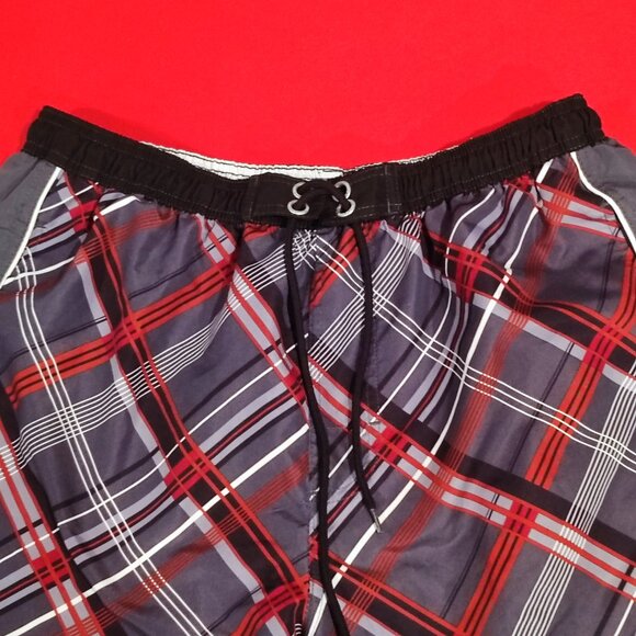 Roots swim trunk maroon grey black plaid men's size L - Picture 2 of 8